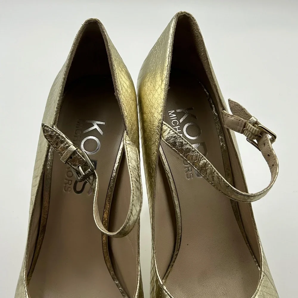 KORS Michael Kors Platform Pumps Womens‎ 8M Gold Metallic Leather Mary Jane Glam